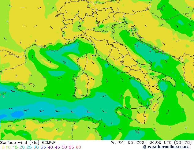 Surface wind ECMWF We 01.05.2024 06 UTC