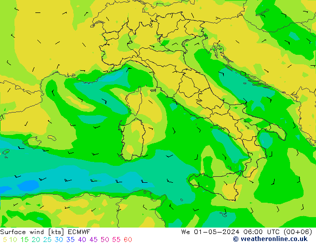 wiatr 10 m ECMWF śro. 01.05.2024 06 UTC