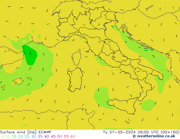 ветер 10 m ECMWF вт 07.05.2024 06 UTC