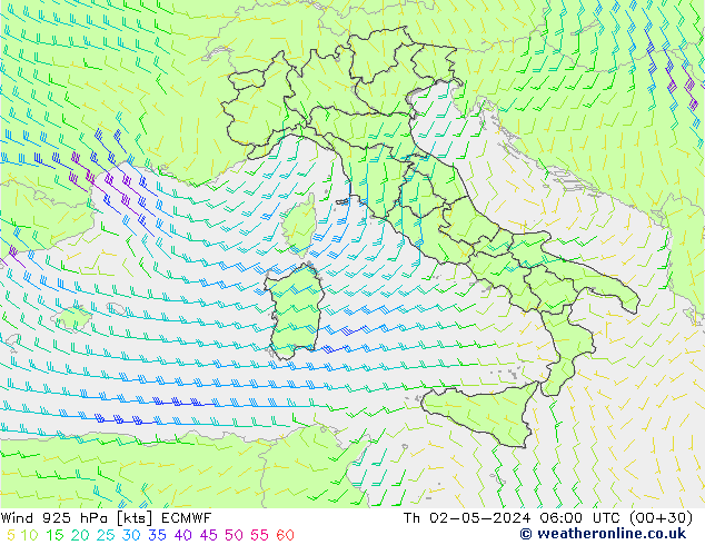 Viento 925 hPa ECMWF jue 02.05.2024 06 UTC