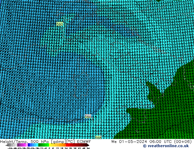 Hoogte/Temp. 500 hPa ECMWF wo 01.05.2024 06 UTC