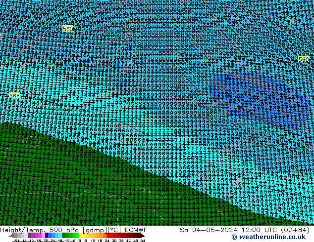 Height/Temp. 500 hPa ECMWF sab 04.05.2024 12 UTC