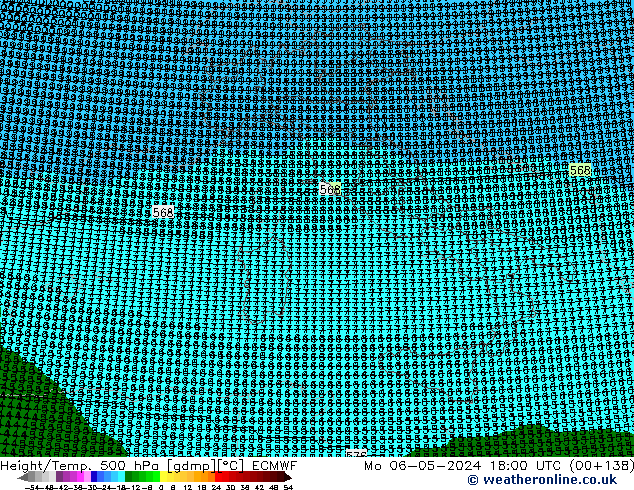 Height/Temp. 500 гПа ECMWF пн 06.05.2024 18 UTC