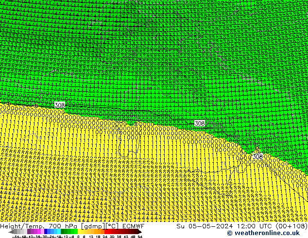 Height/Temp. 700 hPa ECMWF Dom 05.05.2024 12 UTC