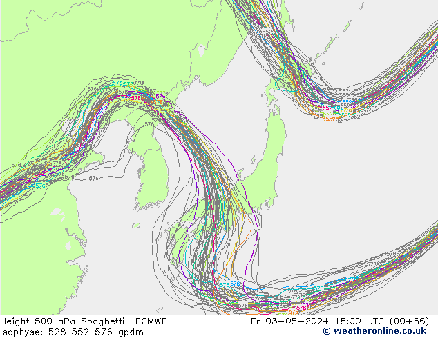 Height 500 hPa Spaghetti ECMWF Fr 03.05.2024 18 UTC