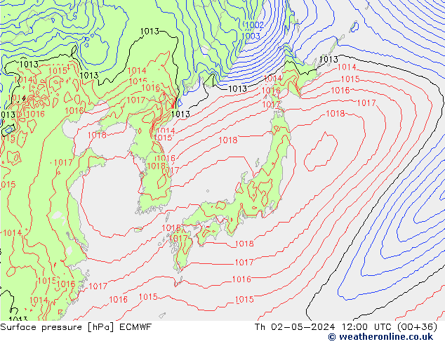 Surface pressure ECMWF Th 02.05.2024 12 UTC