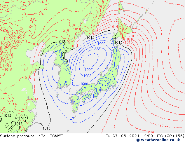 Surface pressure ECMWF Tu 07.05.2024 12 UTC