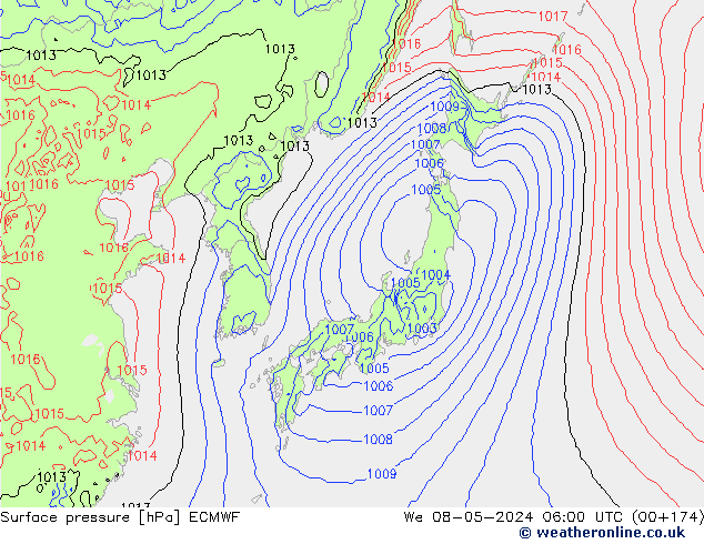 Surface pressure ECMWF We 08.05.2024 06 UTC