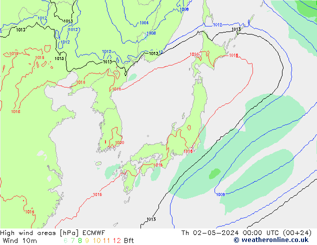 High wind areas ECMWF Th 02.05.2024 00 UTC