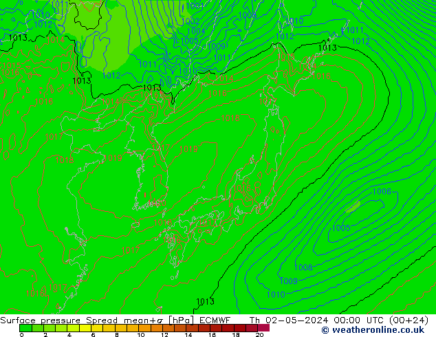 Surface pressure Spread ECMWF Th 02.05.2024 00 UTC