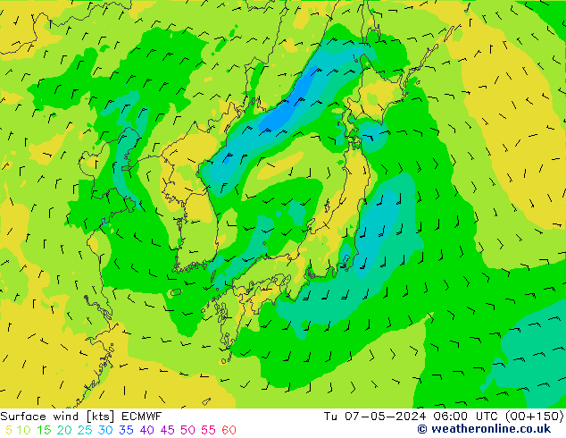 Surface wind ECMWF Tu 07.05.2024 06 UTC