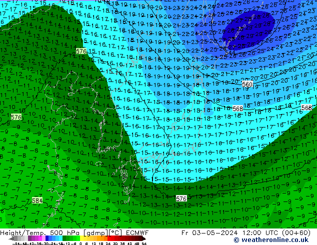 Géop./Temp. 500 hPa ECMWF ven 03.05.2024 12 UTC