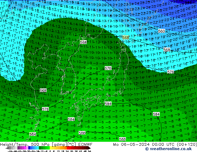 Height/Temp. 500 hPa ECMWF lun 06.05.2024 00 UTC