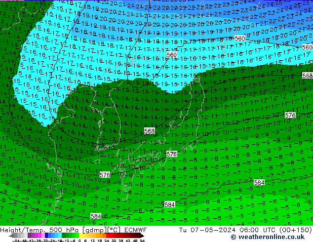 Height/Temp. 500 hPa ECMWF Tu 07.05.2024 06 UTC