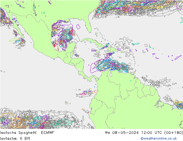 Isotachs Spaghetti ECMWF Qua 08.05.2024 12 UTC