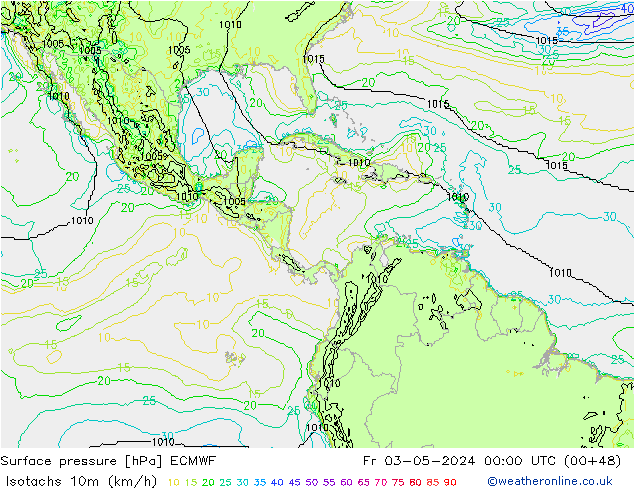 Isotachs (kph) ECMWF Sex 03.05.2024 00 UTC