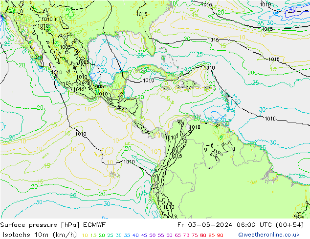 Eşrüzgar Hızları (km/sa) ECMWF Cu 03.05.2024 06 UTC