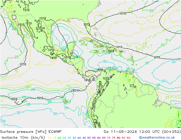 Isotachs (kph) ECMWF  11.05.2024 12 UTC