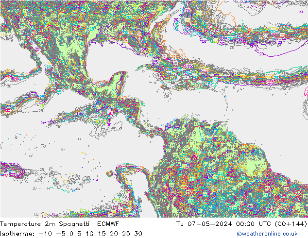 mapa temperatury 2m Spaghetti ECMWF wto. 07.05.2024 00 UTC