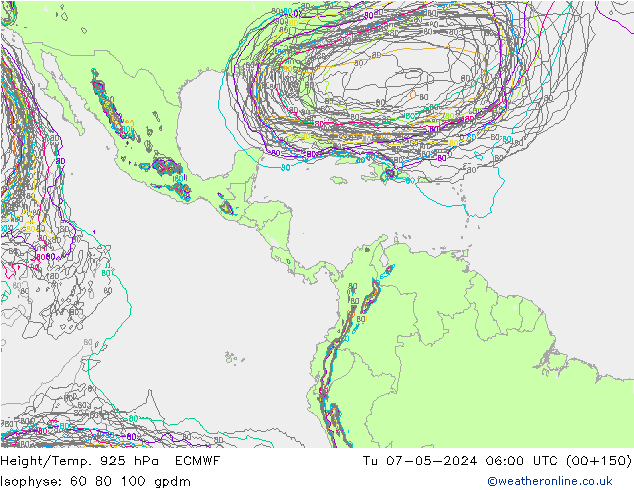 Height/Temp. 925 hPa ECMWF wto. 07.05.2024 06 UTC