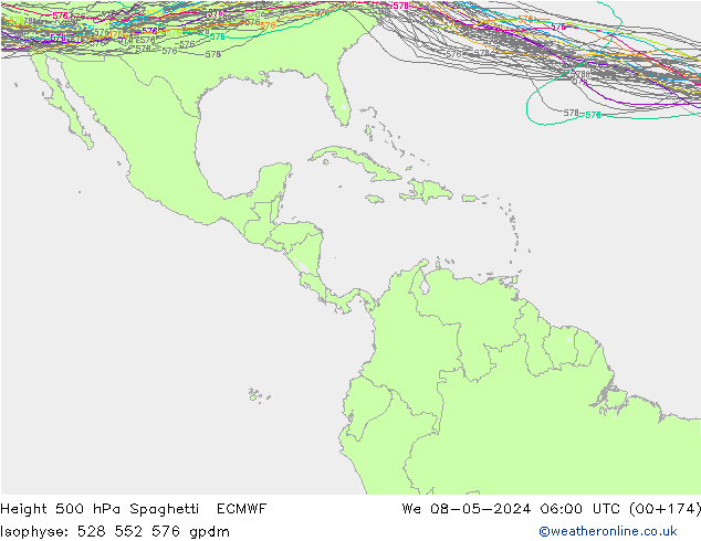 Géop. 500 hPa Spaghetti ECMWF mer 08.05.2024 06 UTC