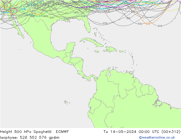 Height 500 hPa Spaghetti ECMWF mar 14.05.2024 00 UTC