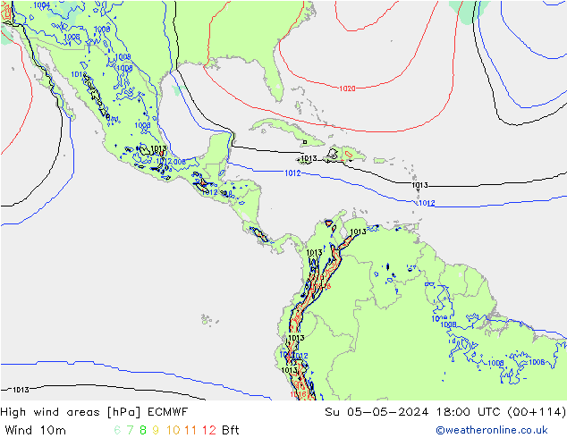 High wind areas ECMWF Ne 05.05.2024 18 UTC