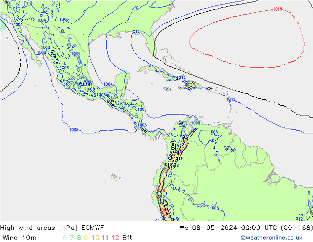 High wind areas ECMWF mer 08.05.2024 00 UTC