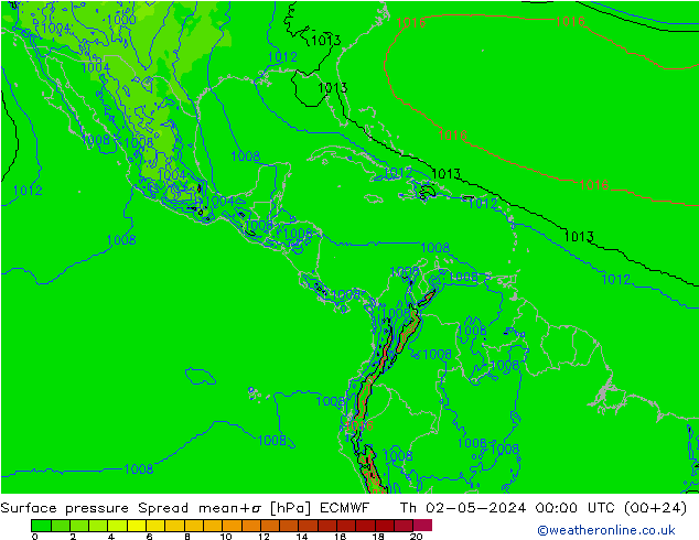 Luchtdruk op zeeniveau Spread ECMWF do 02.05.2024 00 UTC