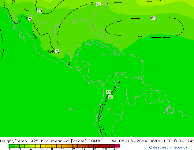 Géop./Temp. 925 hPa ECMWF mer 08.05.2024 06 UTC