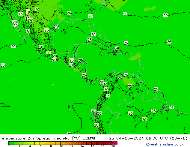 Temperatura 2m Spread ECMWF sáb 04.05.2024 06 UTC