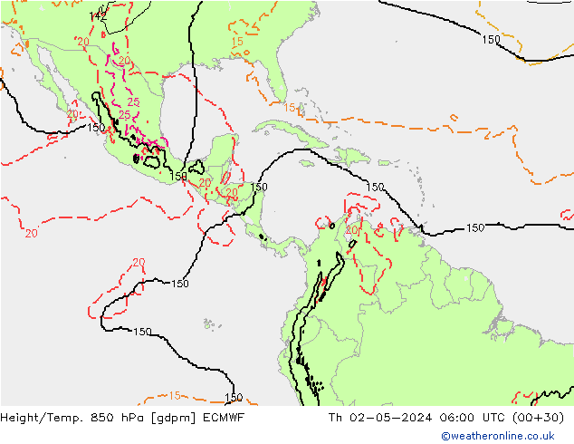 Height/Temp. 850 hPa ECMWF Th 02.05.2024 06 UTC