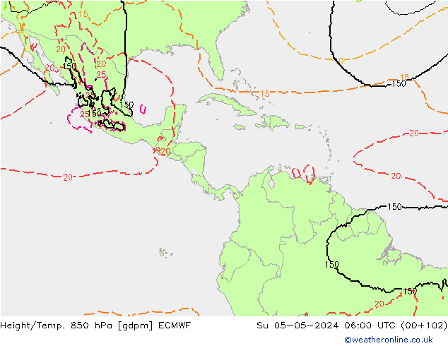 Yükseklik/Sıc. 850 hPa ECMWF Paz 05.05.2024 06 UTC