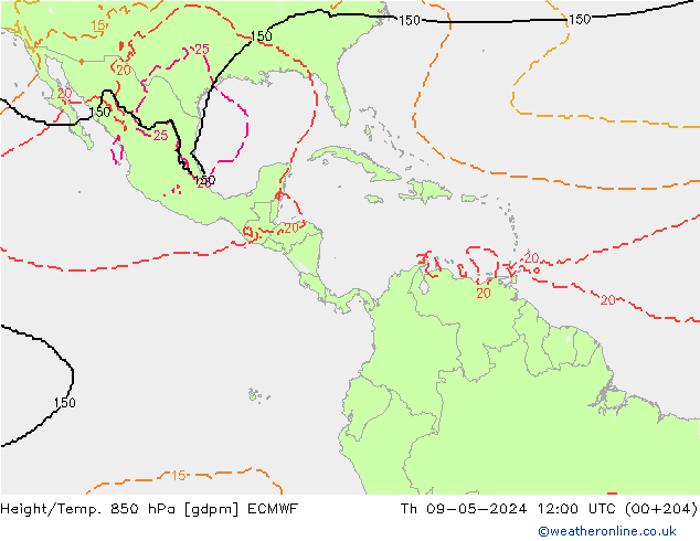 Height/Temp. 850 hPa ECMWF Th 09.05.2024 12 UTC