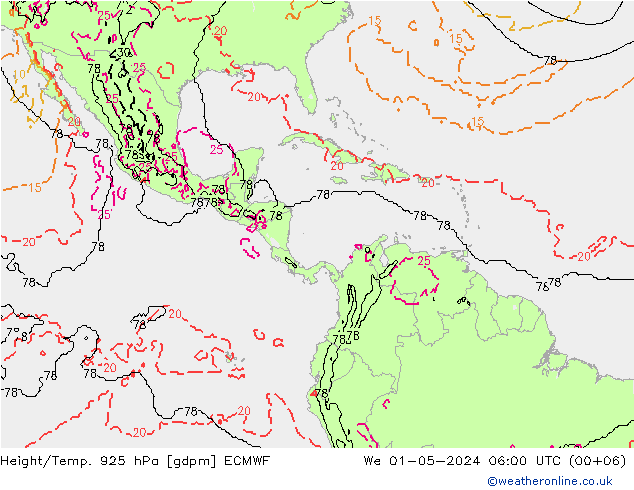 Height/Temp. 925 hPa ECMWF Qua 01.05.2024 06 UTC