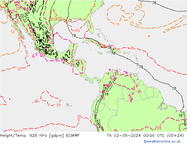 Height/Temp. 925 hPa ECMWF Čt 02.05.2024 00 UTC