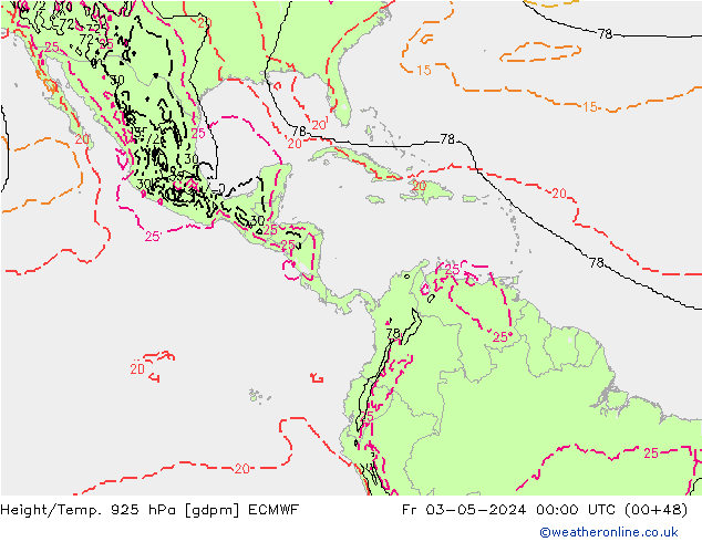 Height/Temp. 925 hPa ECMWF Sex 03.05.2024 00 UTC