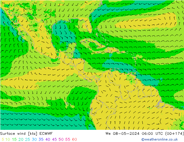 Vent 10 m ECMWF mer 08.05.2024 06 UTC