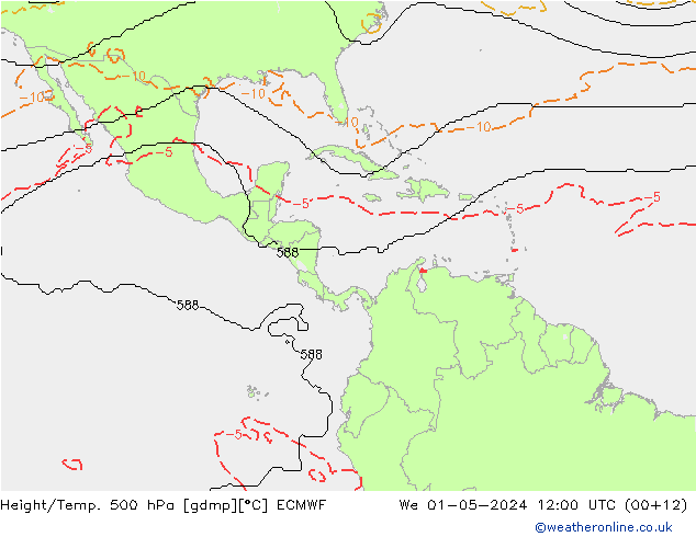 Height/Temp. 500 hPa ECMWF We 01.05.2024 12 UTC