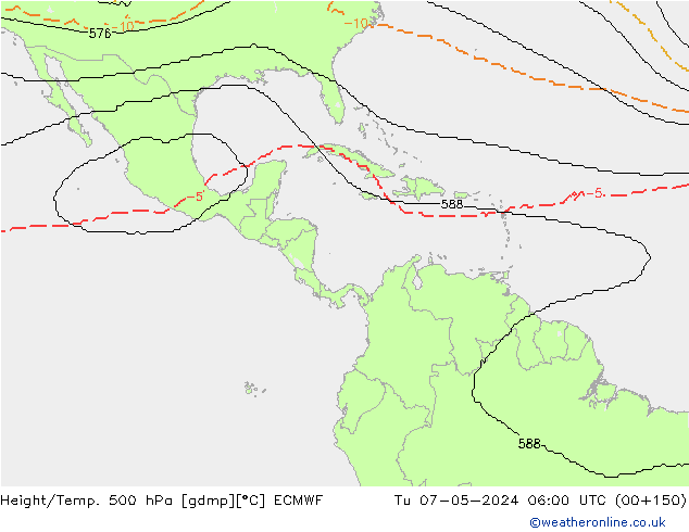 Height/Temp. 500 hPa ECMWF wto. 07.05.2024 06 UTC