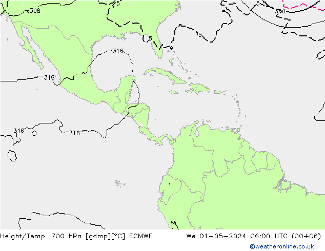 Height/Temp. 700 hPa ECMWF  01.05.2024 06 UTC