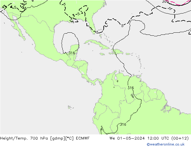 Height/Temp. 700 hPa ECMWF We 01.05.2024 12 UTC