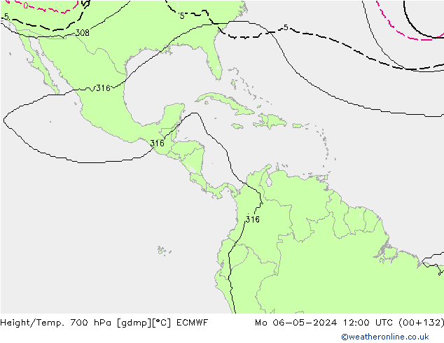 Height/Temp. 700 hPa ECMWF pon. 06.05.2024 12 UTC