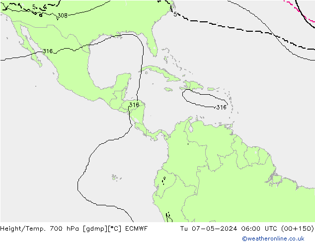 Yükseklik/Sıc. 700 hPa ECMWF Sa 07.05.2024 06 UTC