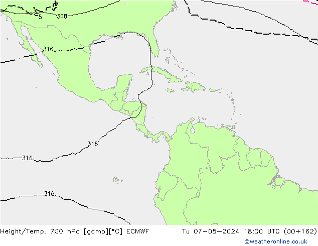 Height/Temp. 700 hPa ECMWF Tu 07.05.2024 18 UTC