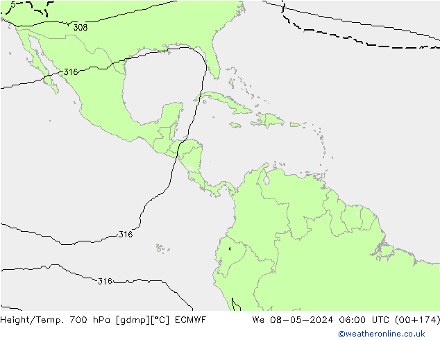 Géop./Temp. 700 hPa ECMWF mer 08.05.2024 06 UTC