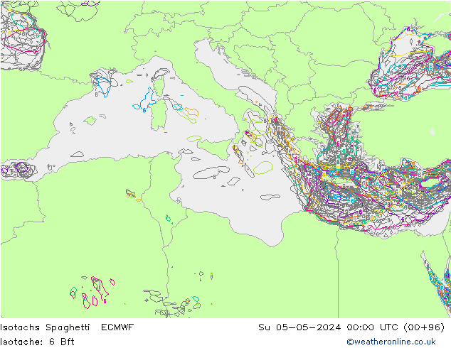 Isotachen Spaghetti ECMWF zo 05.05.2024 00 UTC