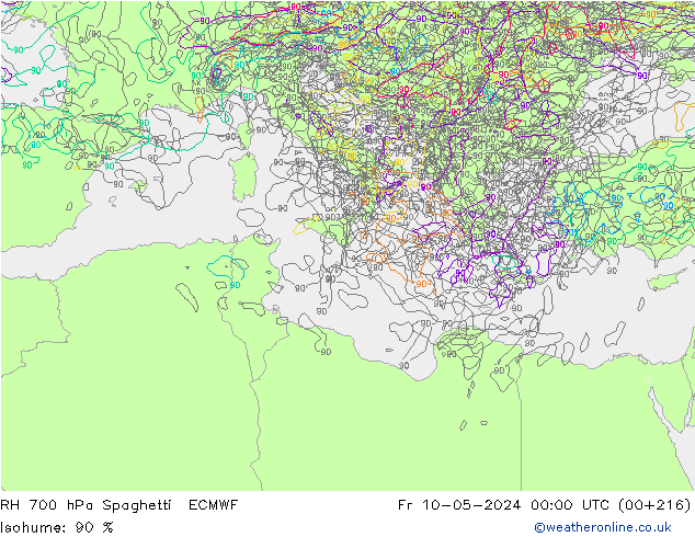 Humidité rel. 700 hPa Spaghetti ECMWF ven 10.05.2024 00 UTC