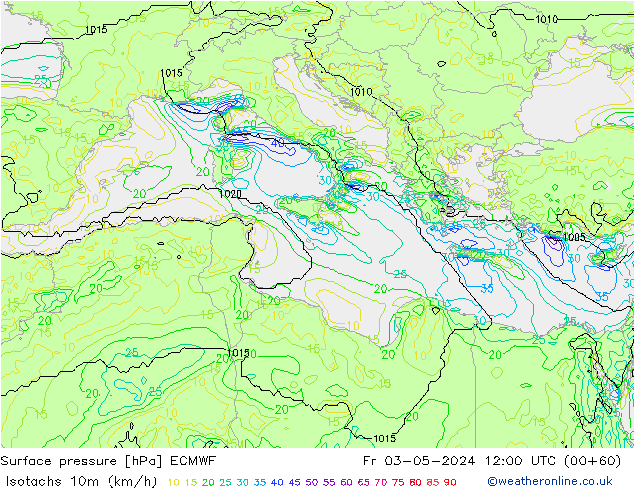 Isotachs (kph) ECMWF Fr 03.05.2024 12 UTC