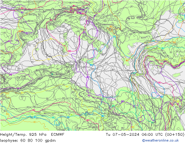 Height/Temp. 925 hPa ECMWF Tu 07.05.2024 06 UTC